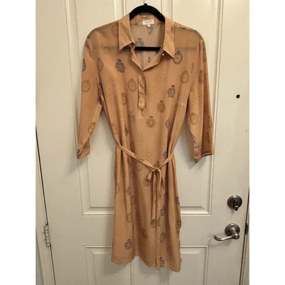 Escada sport 100% Silk Belted lightweight Dress Crest pattern S42 US L formal